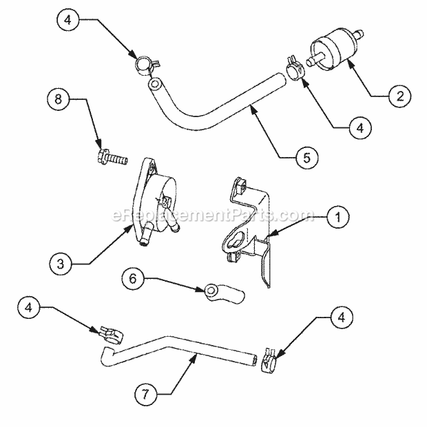 Fuel Pump/Filter Diagram and Parts List for 13A-241G100 Cub Cadet Lawn Tractor